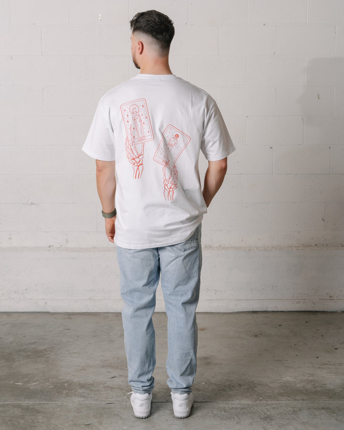 Saint Pablo Tarot Tee in White & Red